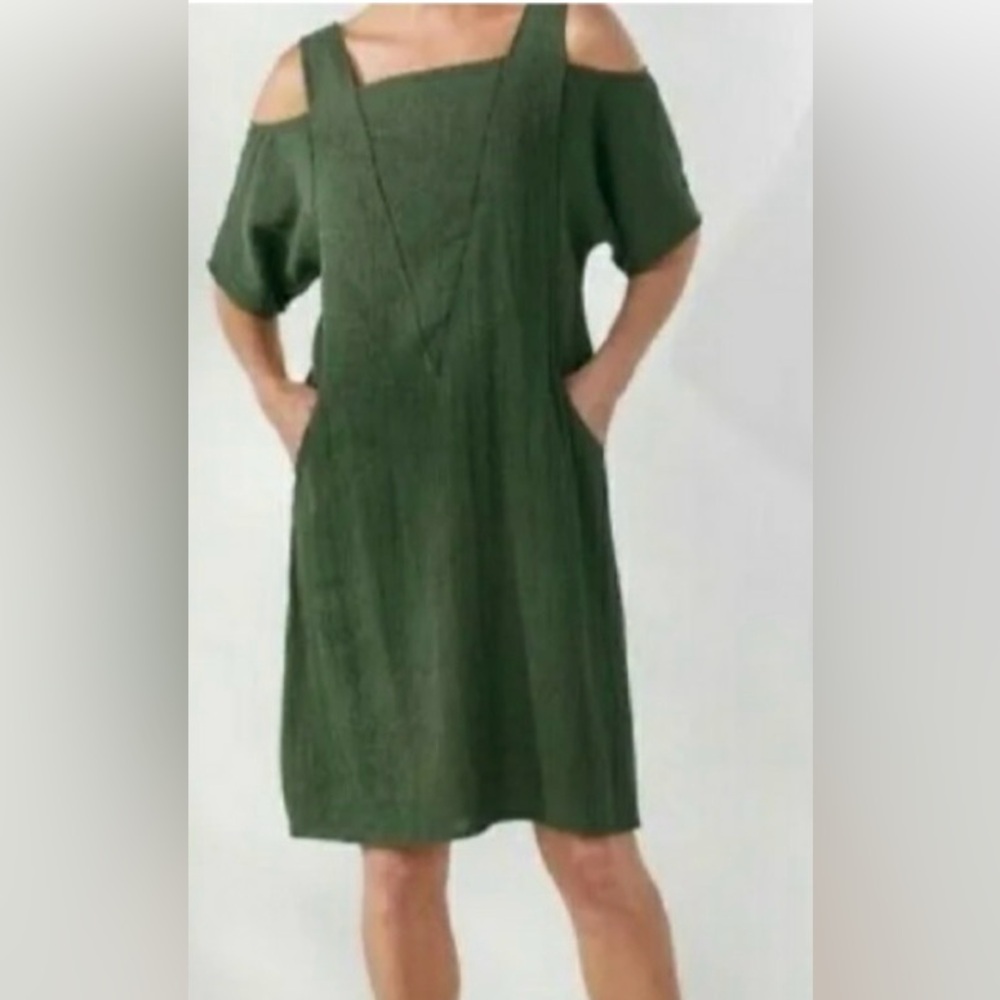 Soft Surroundings: Linen/Rayon Emilia Dress XL dark Green